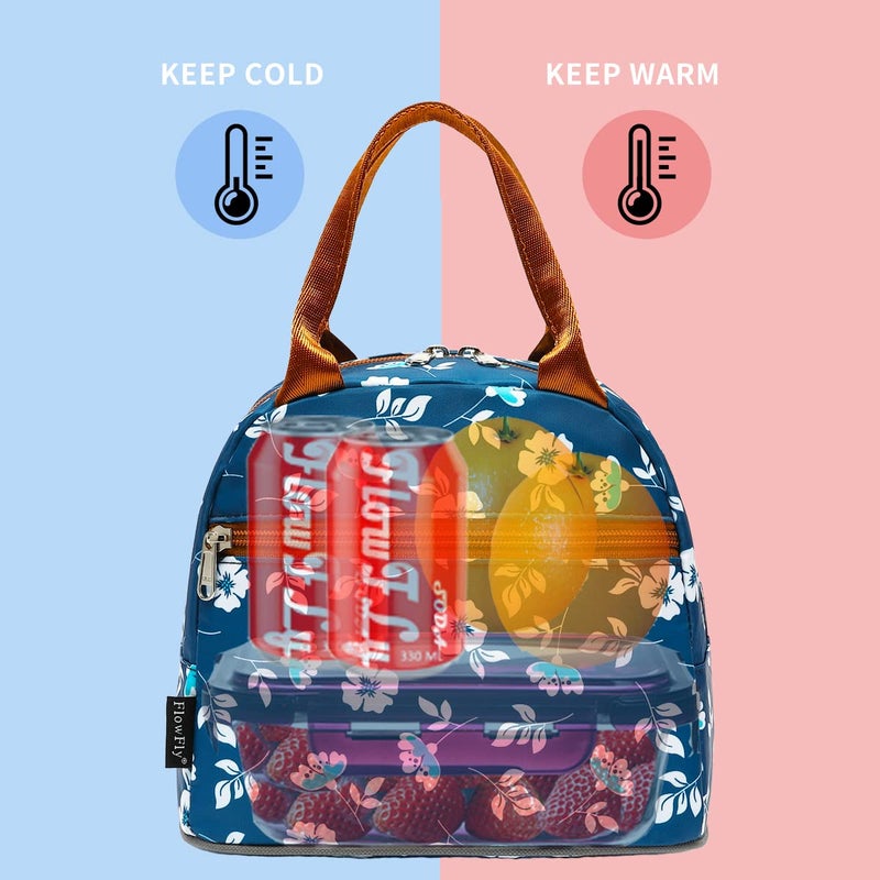 FlowFly Insulated Lunch Cooler Bag - Tote Bag Organizer for Women/Men, Floral#White - Image 2